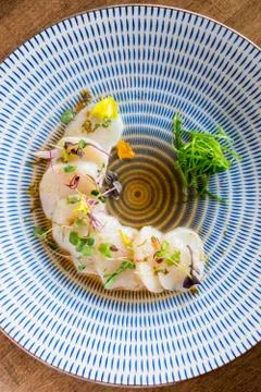 Raw scallops top view. Stock Photos