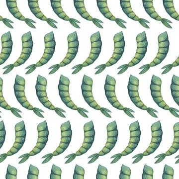 Raw shrimp seamless watercolor pattern. Hand-drawn illustration イラスト素材