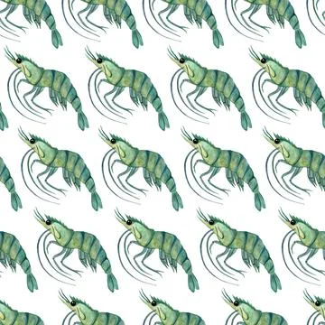 Raw shrimp seamless watercolor pattern. Hand-drawn illustration on white イラスト素材