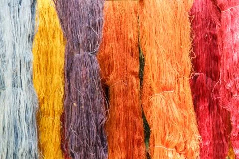 Raw silk thread color for background. Stock Photos