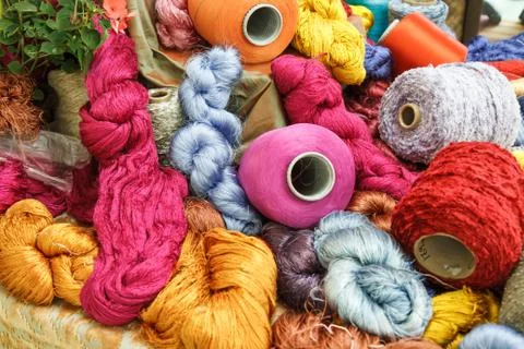 Raw silk thread color for background. Stock Photos