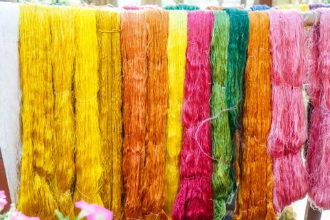 Raw silk thread color for background. Stock Photos