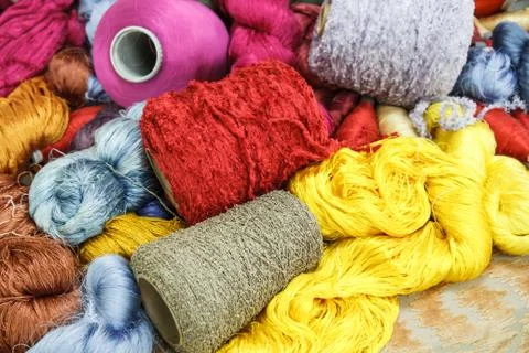 Raw silk thread color for background. Stock Photos