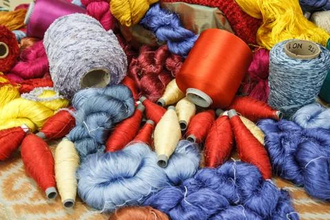 Raw silk thread color for background. Fotos Stock