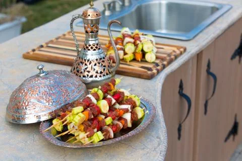 Raw skewers Stock Photos
