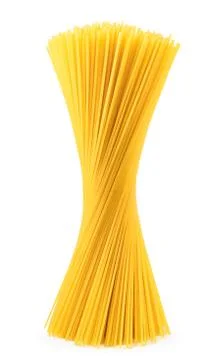 Raw spaghetti stands on a white, isolated. Pasta Stock Photos