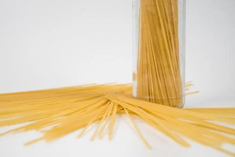 Raw spaghetti on white background. 写真素材