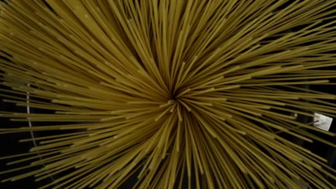 Raw Speghetti Pasta falling in slow motion satisfying Stock Footage 163279442