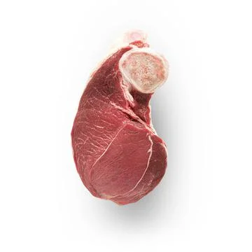 Raw steak on white background. beef is a source of animal proteins and Stock Photos