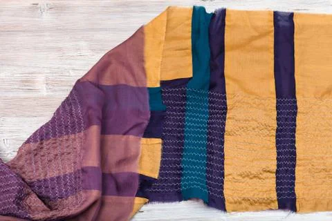 Raw stitched silk patchwork scarf Fotos de archivo