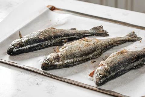 Raw stuffed fish for cooking Stock Photos