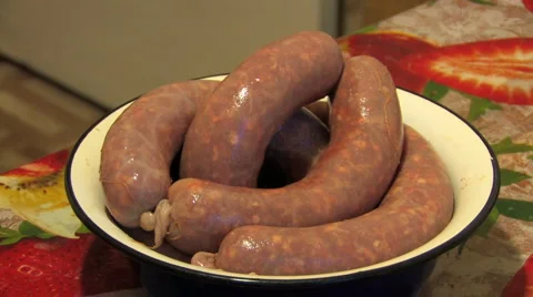 Raw Stuffed sausages Stock Footage 960548