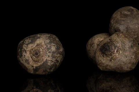 Raw sweet beetroot isolated on black glass Stock Photos