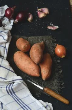 Raw sweet potato Stock Photos