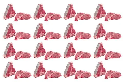 Raw T-bone steak on the white background. pattern Stock Photos