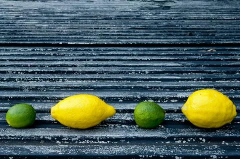 Raw textured black  Background backdrop with lemon and lime and copy space Stock Photos