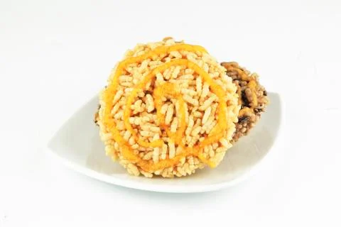 Raw thai ancient dessert made from streamed sticky rice pressed in circle mol Stock Photos