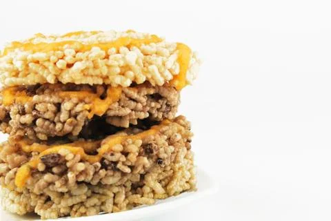 Raw thai ancient dessert made from streamed sticky rice pressed in circle mol Stock Photos