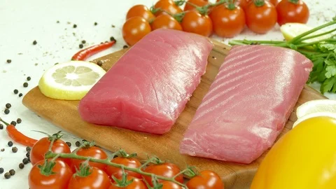 Raw tuna fillet with dill Stock Footage 92208151