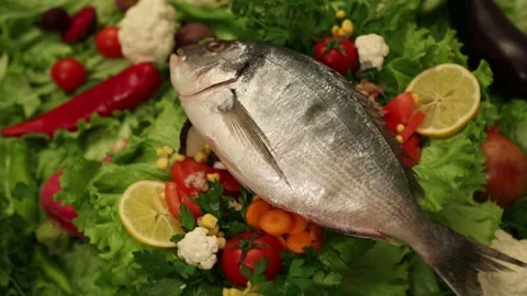 Raw Tuna Surrounded By Fresh Salad Ingredients Stock Footage 343741262
