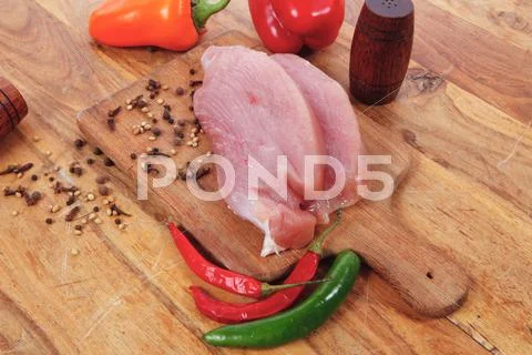 Raw Turkey Meat Steak With Hot Sweet Pepper