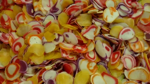 Raw uncooked colourful fish snack for deep fried cooking meal. Close up. Stock Footage 39621097