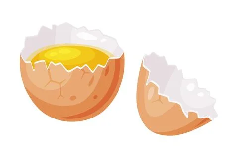 Raw Uncooked Egg with Cracked Brown Shell Vector Illustration Stock Illustration