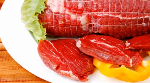 Raw uncooked meat on table 스톡 동영상 33972539