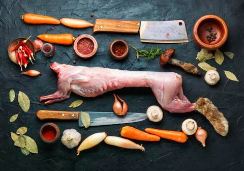 Raw uncooked rabbit Stock Photos
