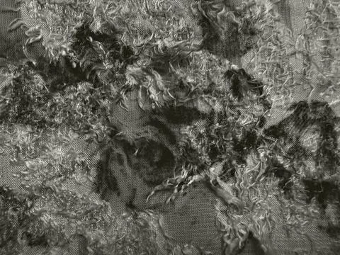 Raw unspun wool roving creates abstract texture on sheer organic fabric in .. 스톡 사진