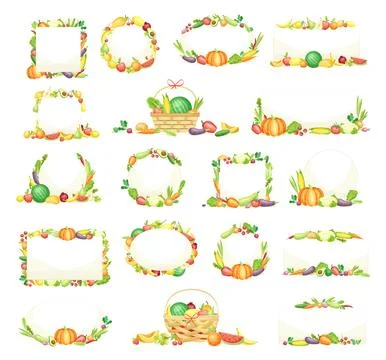 Raw Vegetable Frame with Organic Healthy Food Vector Set Stock Illustration