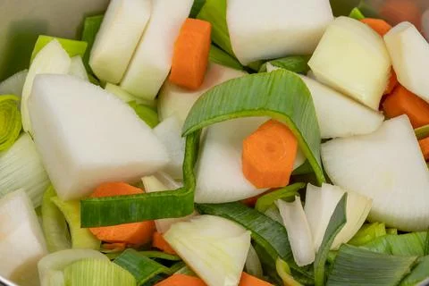Raw vegetable mix for soup Stock Photos