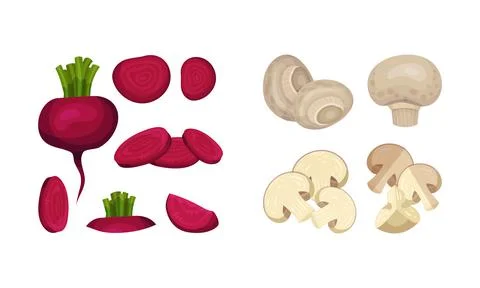 Raw Vegetable Sliced or Chopped as Cooking Ingredient Vector Set 스톡 일러스트