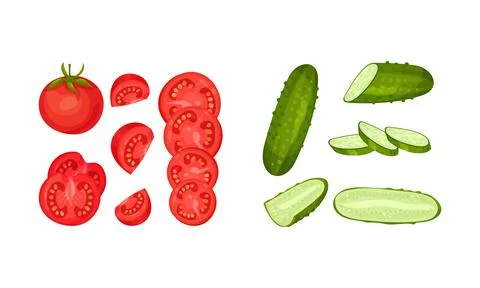 Raw Vegetable Sliced or Chopped as Cooking Ingredient Vector Set Stock Illustration