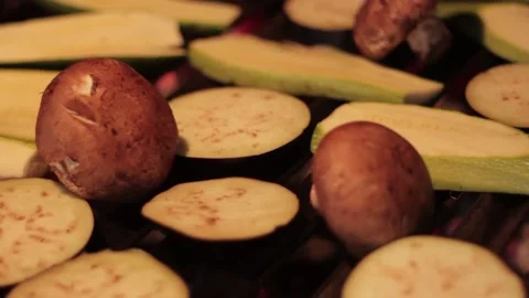 Raw vegetables in a barbecue Stock Footage 131987561