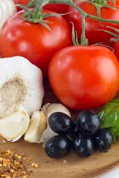 Raw vegetables for preparing pizza Stock Photos