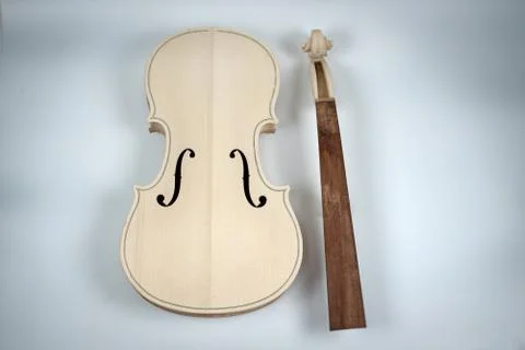 Raw violin put at the middle of background,blurry light around. Stock Photos