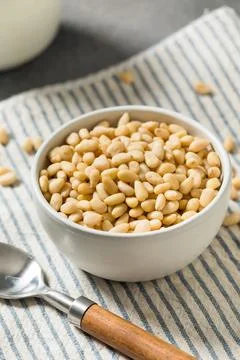 Raw White Organic Pine Nuts Foto stock