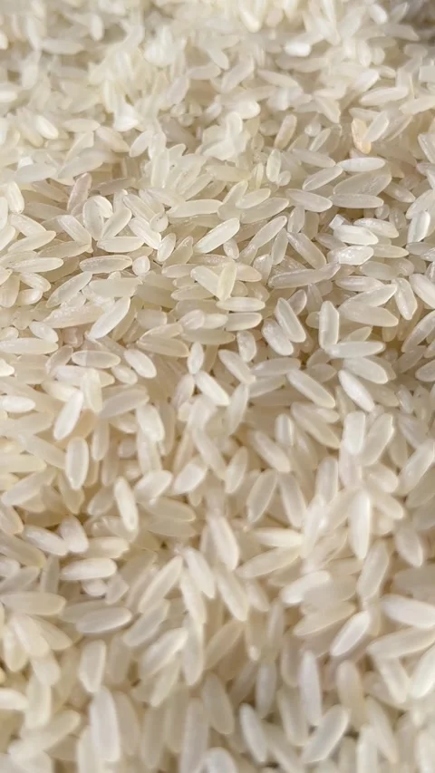 Raw white rice grains falling down Stock Footage 336506952