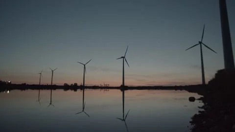 A raw of wind mills Stock Footage