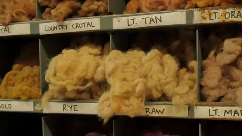 Raw wool samples inside Harris Tweed Mill Stock Footage 109071237