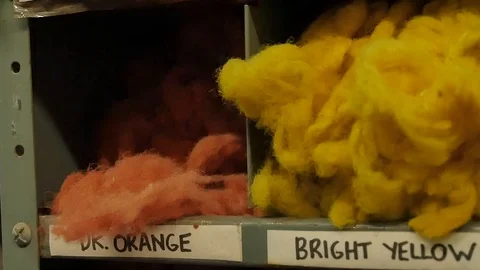 Raw wool samples inside Harris Tweed Mill 스톡 동영상 109071350