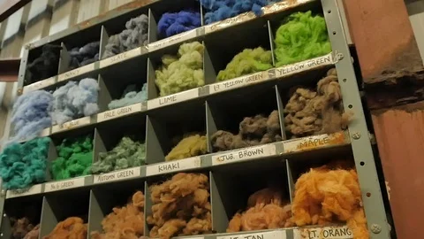 Raw wool samples inside Harris Tweed Mill 스톡 동영상 109071364