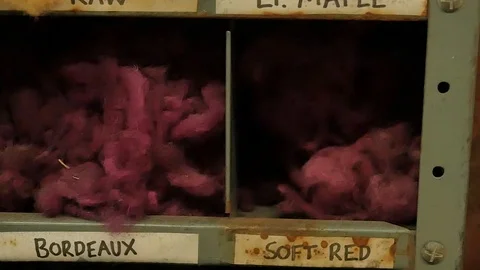 Raw wool samples inside Harris Tweed Mill 스톡 동영상 109071385