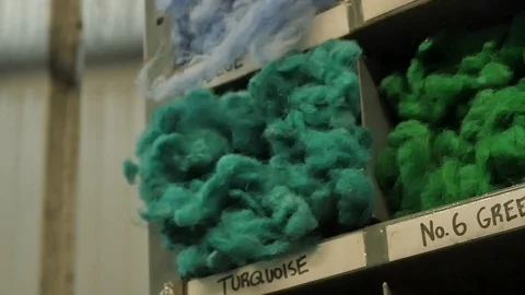 Raw wool samples inside Harris Tweed Mill 스톡 동영상 109071387