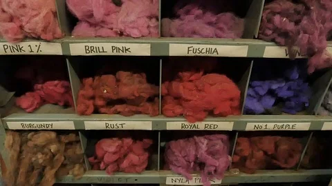 Raw wool samples inside Harris Tweed Mill 스톡 동영상 109071518