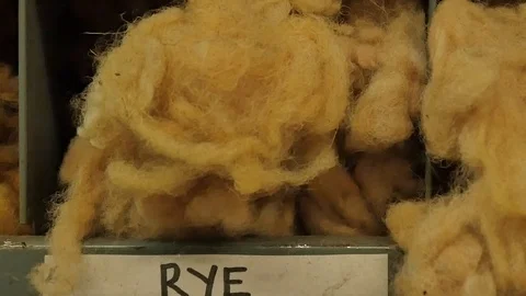 Raw wool samples inside Harris Tweed Mill 스톡 동영상 109071524
