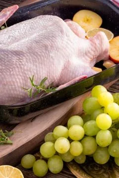 Raw young duck on a roaster Stock Photos