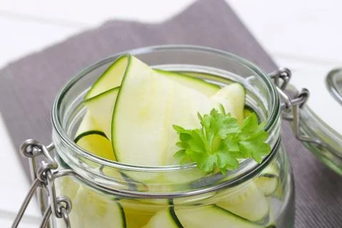 Raw zucchini strips Stock Photos