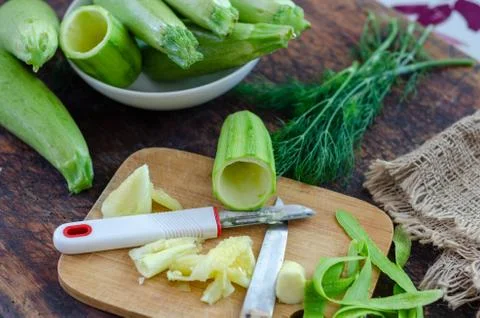 Raw zucchini on the table. Stock Photos